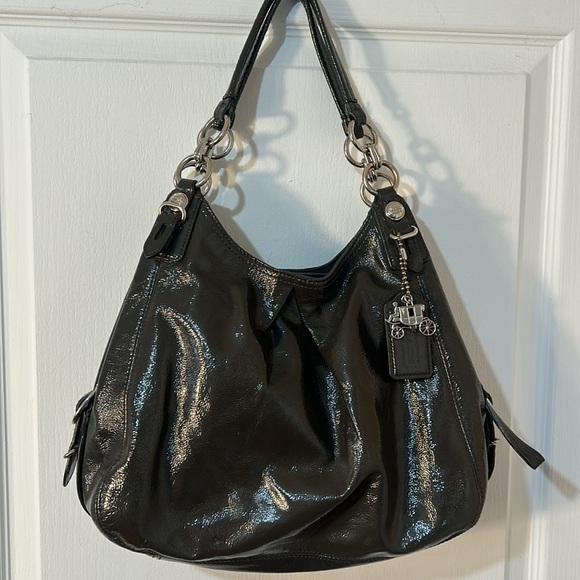 COACH MIA PATENT LEATHER SHINY HOBO SHOULDER BAG IN DARK GRAY - Picture 3 of 12